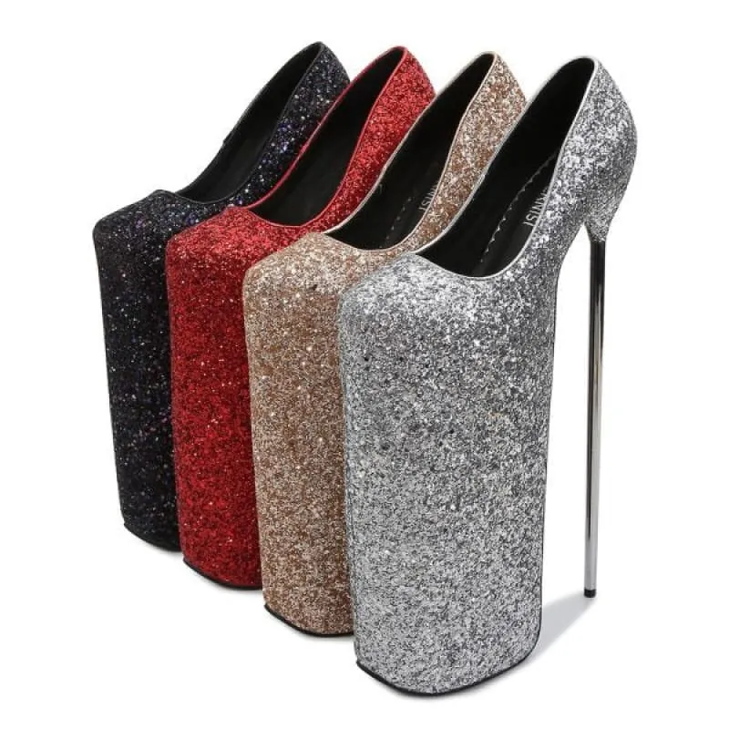 Glitter High Platform Shoes with Metal Heels for Stunning Style