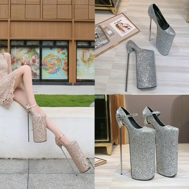 Glitter High Platform Shoes with Metal Heels for Stunning Style