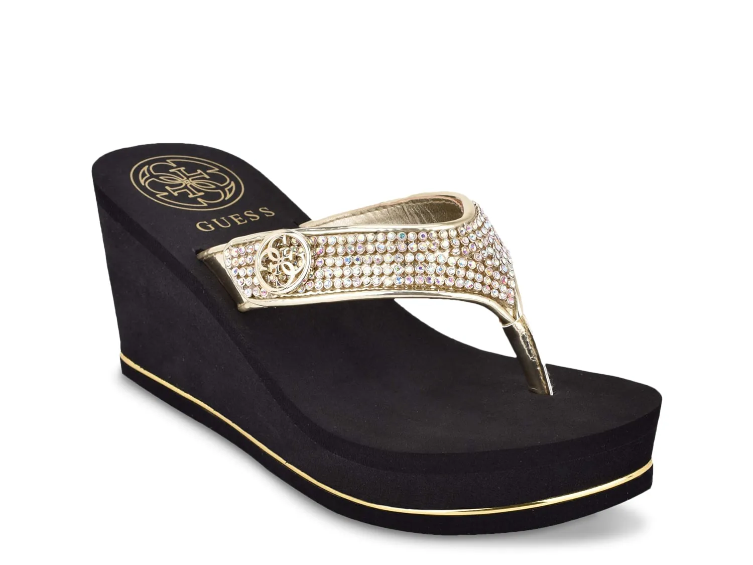 Guess Sarraly Wedge Sandals, Gold/Black