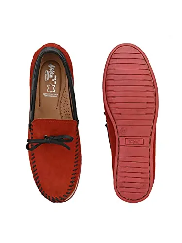 HITZ Men's Red Leather Moccasins Boat Shoes - 7