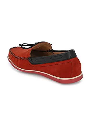 HITZ Men's Red Leather Moccasins Boat Shoes - 7