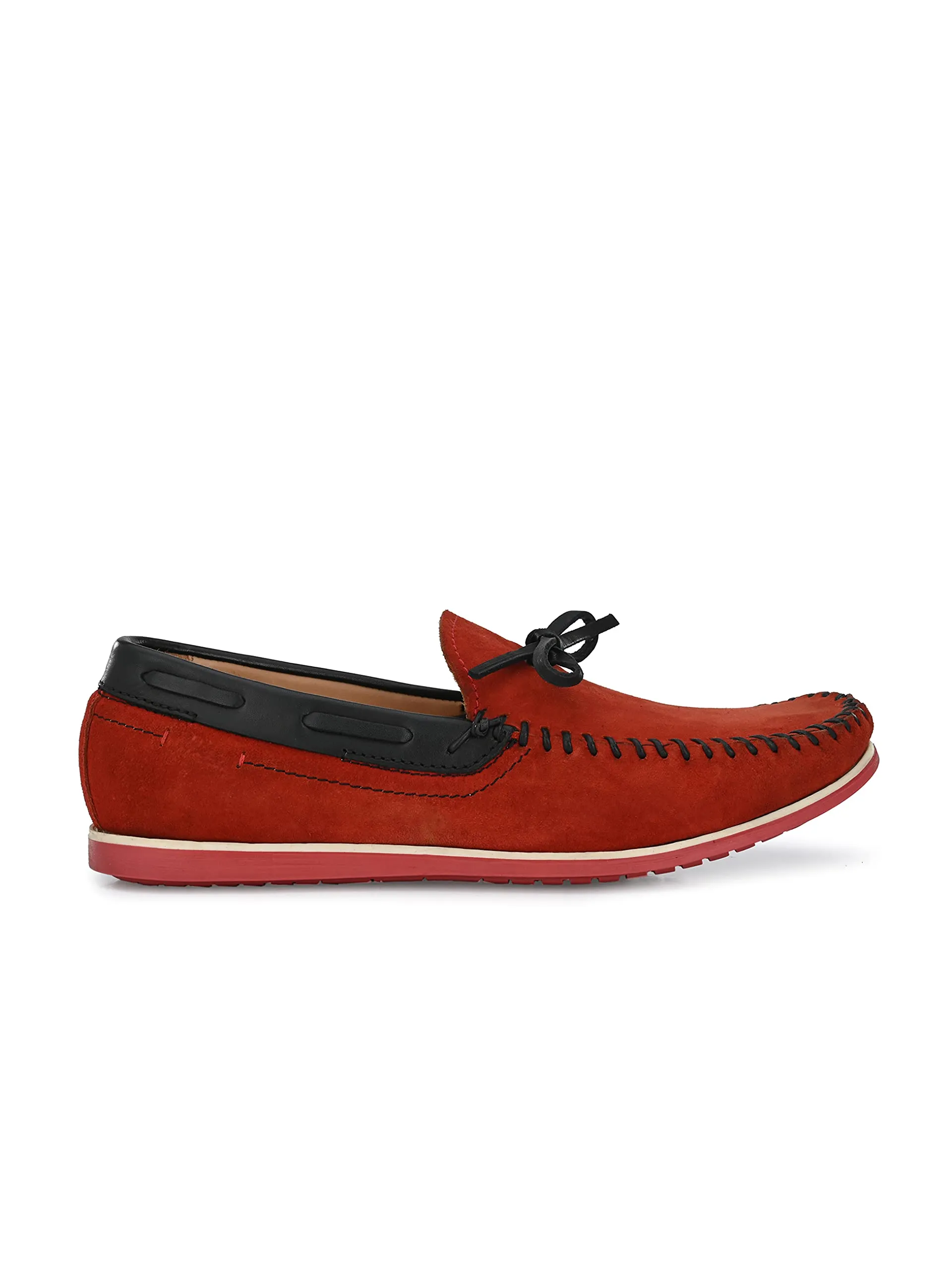 HITZ Men's Red Leather Moccasins Boat Shoes - 7