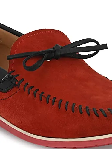 HITZ Men's Red Leather Moccasins Boat Shoes - 7