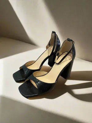 Inaya Shimmer Black Block Heels