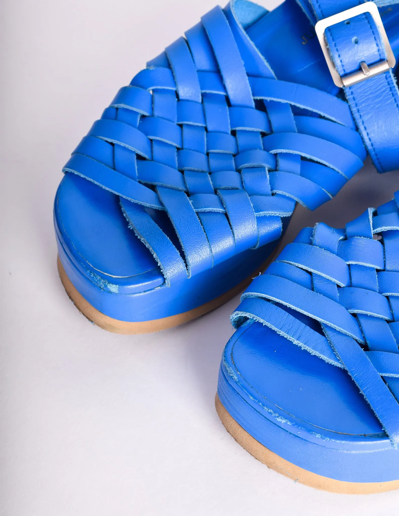 Junya Watanabe Comme des Garçons Vintage Blue Woven Leather Platform Sandals