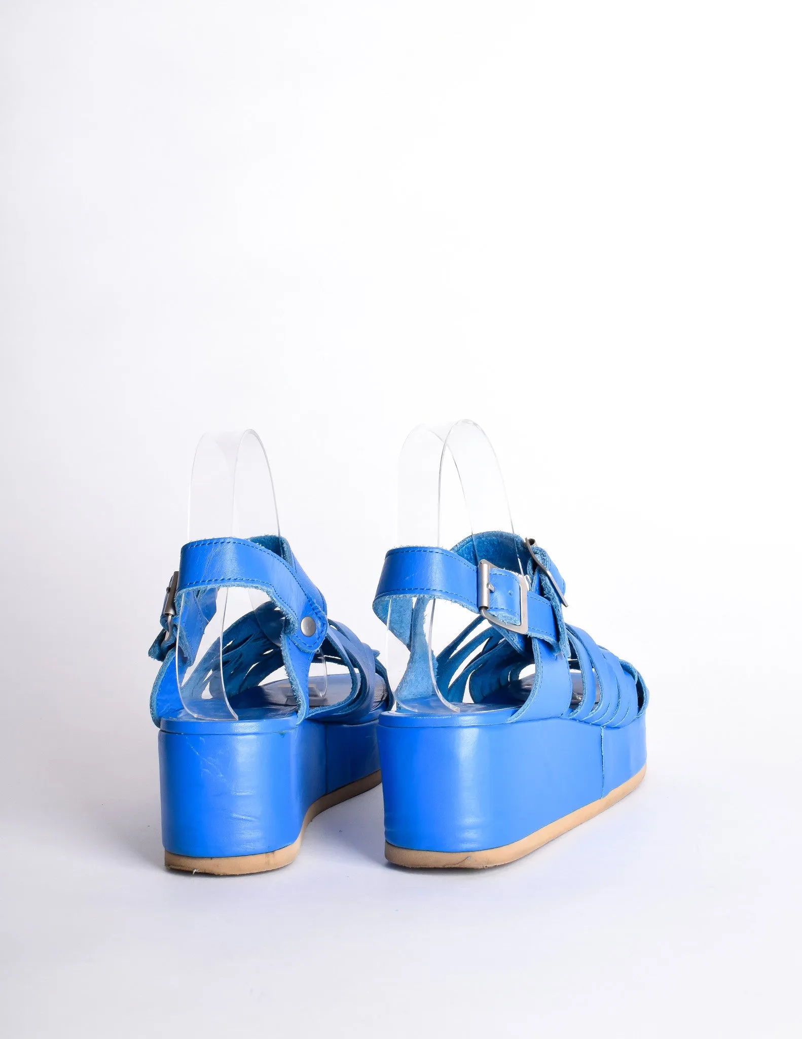 Junya Watanabe Comme des Garçons Vintage Blue Woven Leather Platform Sandals