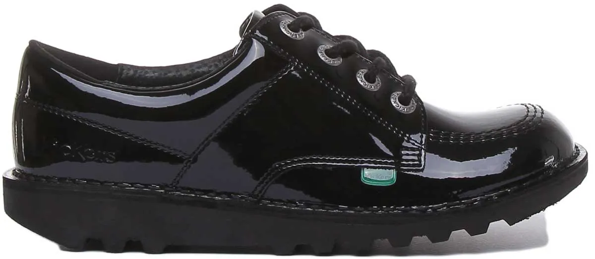 Kickers Kick Lo Core In Black Patent in Junior Size UK 3 - 6