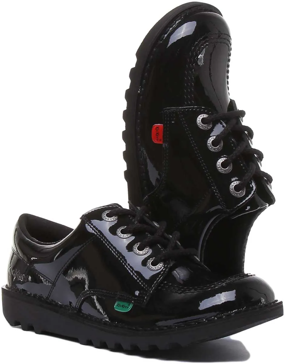 Kickers Kick Lo Core In Black Patent in Junior Size UK 3 - 6