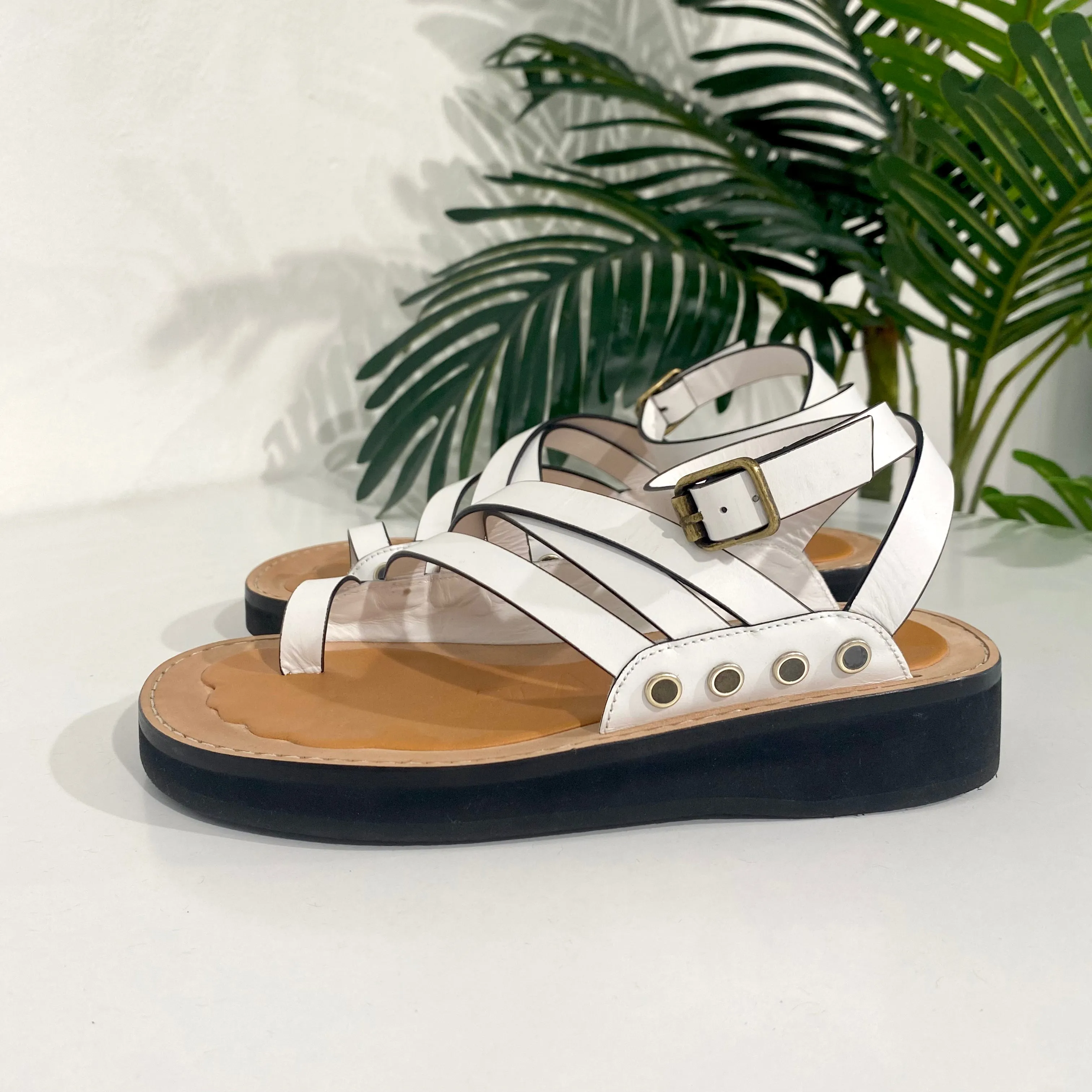 Loewe White Leather Chunky Sandals