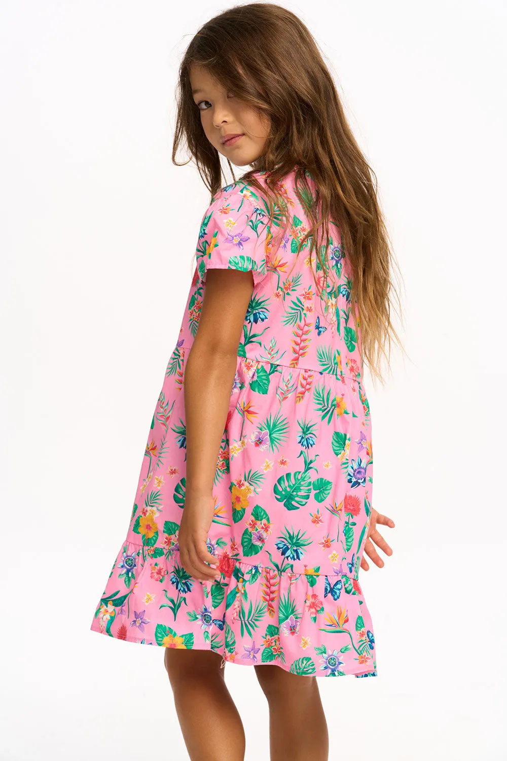 Niki Tropical Floral Short Sleeve Dress - Pink Lemonade