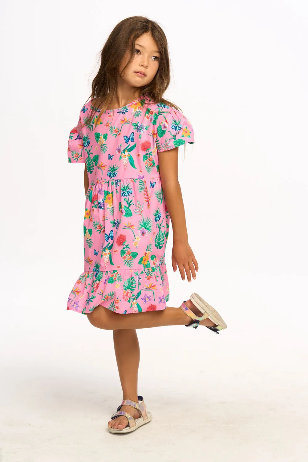 Niki Tropical Floral Short Sleeve Dress - Pink Lemonade