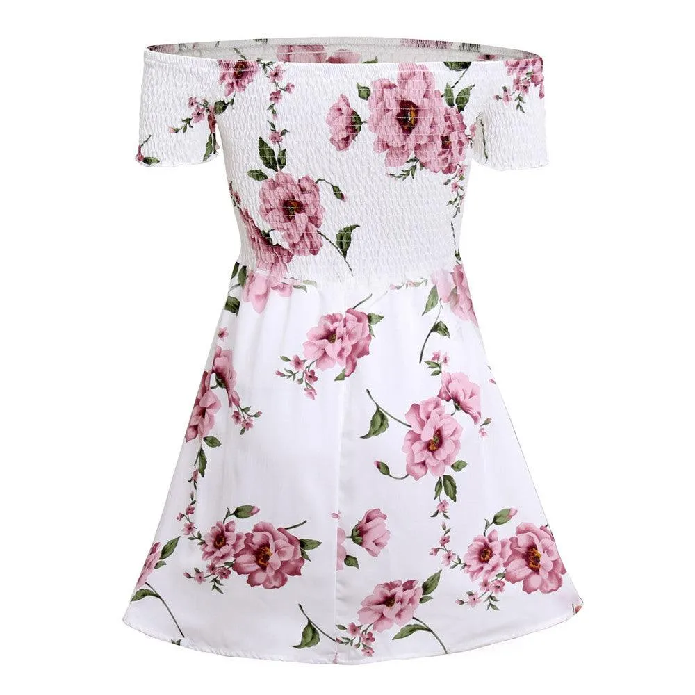 OFF-THE-SHOULDER FLORAL A-LINE DRESS