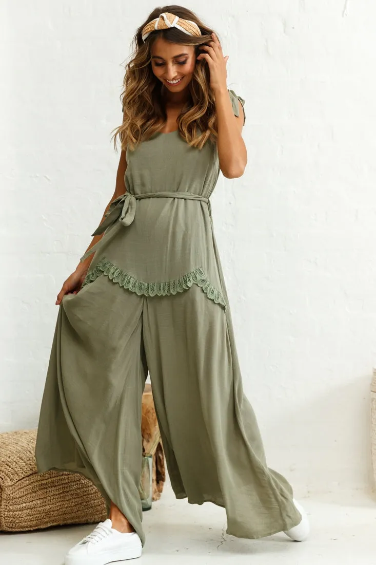 Talitha Tie Strap Wide Leg Jumpsuit Khaki