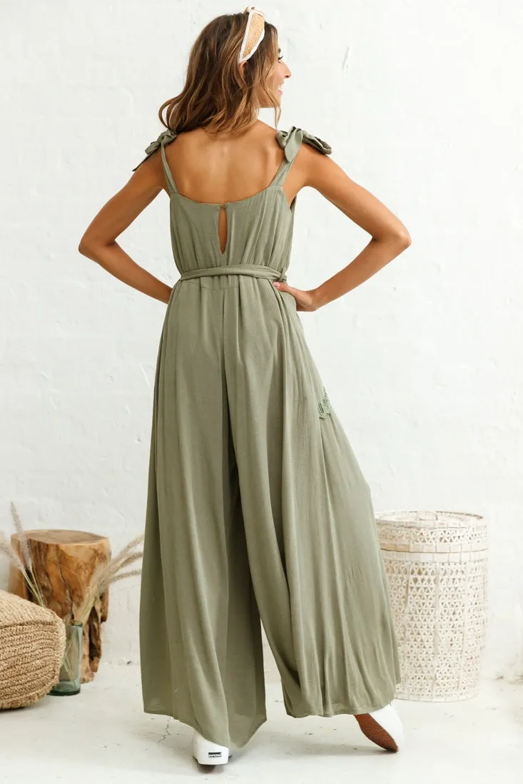 Talitha Tie Strap Wide Leg Jumpsuit Khaki