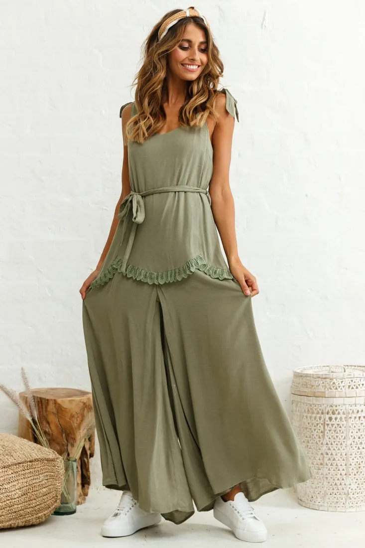 Talitha Tie Strap Wide Leg Jumpsuit Khaki