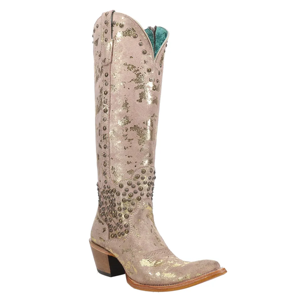 Tall Metallic Embroidered Studded Pointed Toe Cowboy Boot