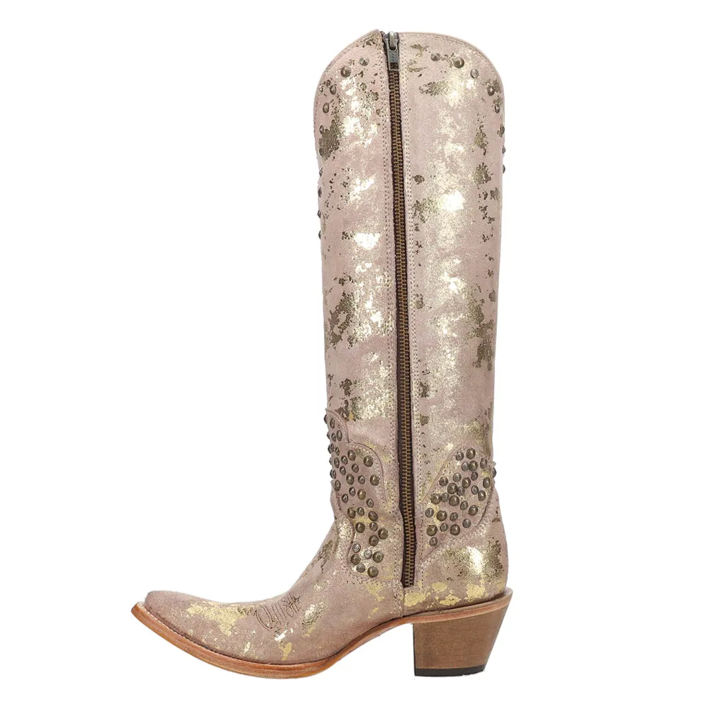 Tall Metallic Embroidered Studded Pointed Toe Cowboy Boot