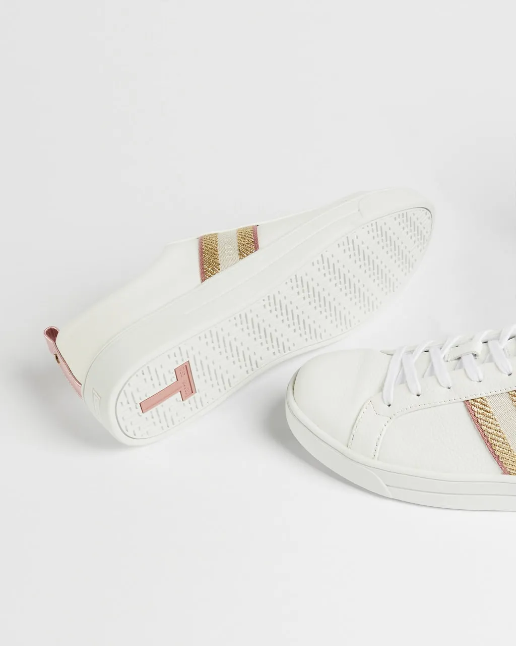 Ted Baker Baily Leather Metallic Detail Webbing Trainers | White