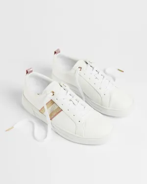 Ted Baker Baily Leather Metallic Detail Webbing Trainers | White