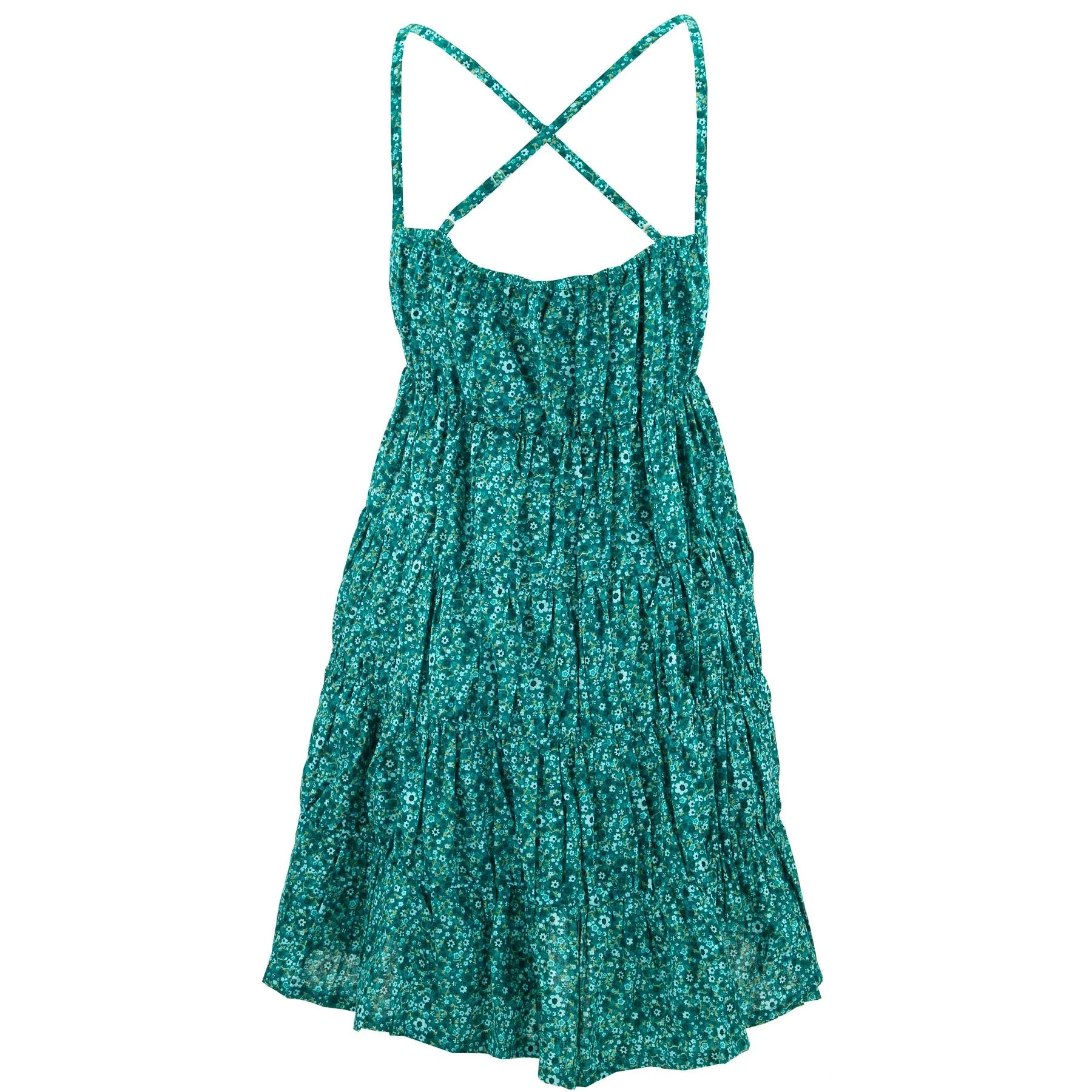 Tier Drop Summer Dress - Delicate Teal Flower