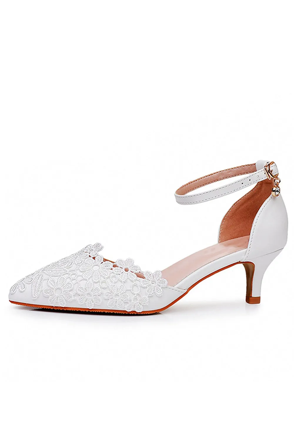 White Lace Embellished Stiletto Pointed Toe Sandals