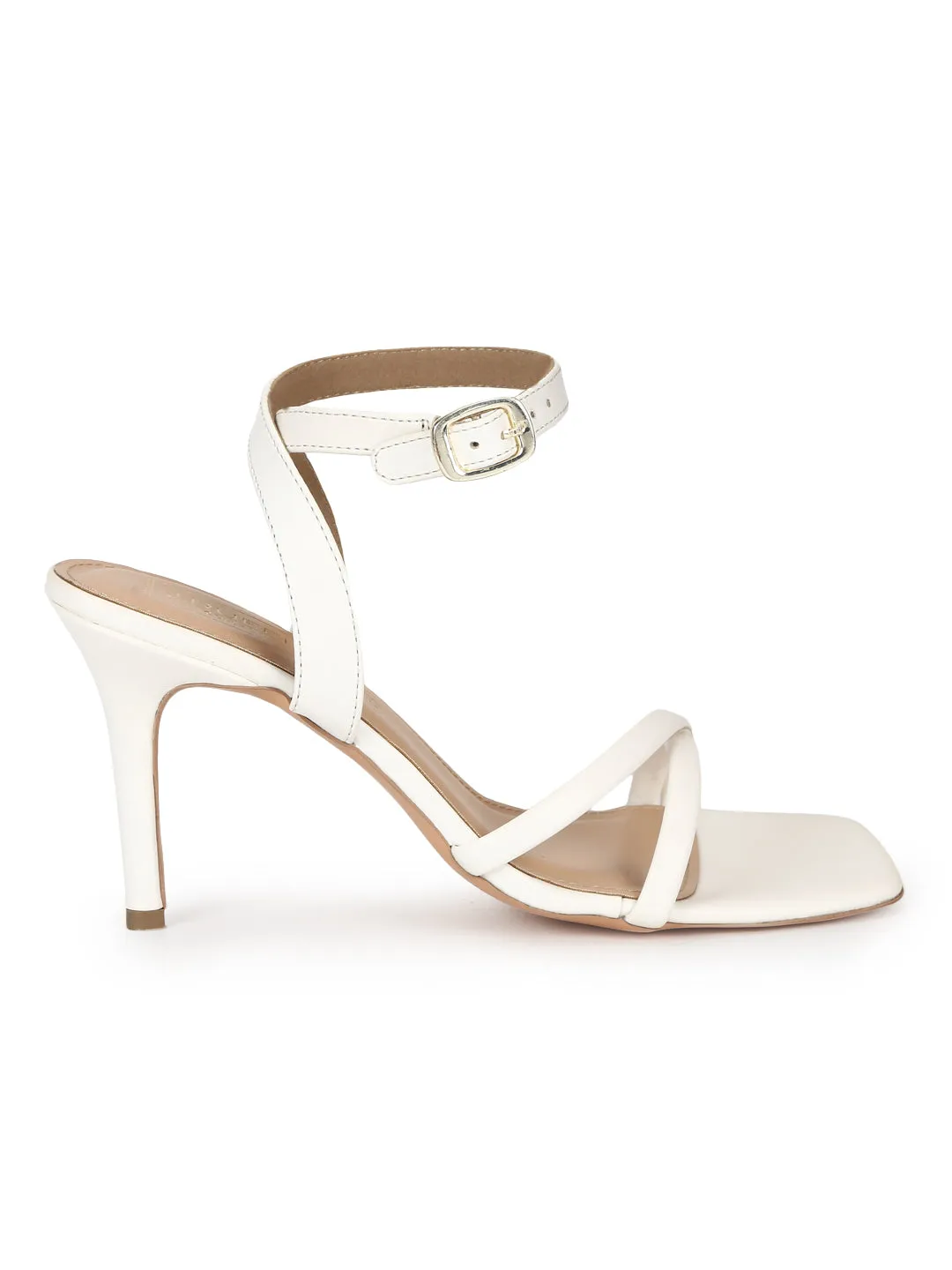 White PU High Ankle Strappy Stilettos (TP10173-WHT)