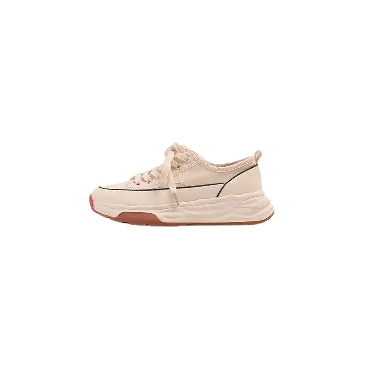 Women's Spring Thick Bottom Versatile Korean Style White Round Canvas Shoes